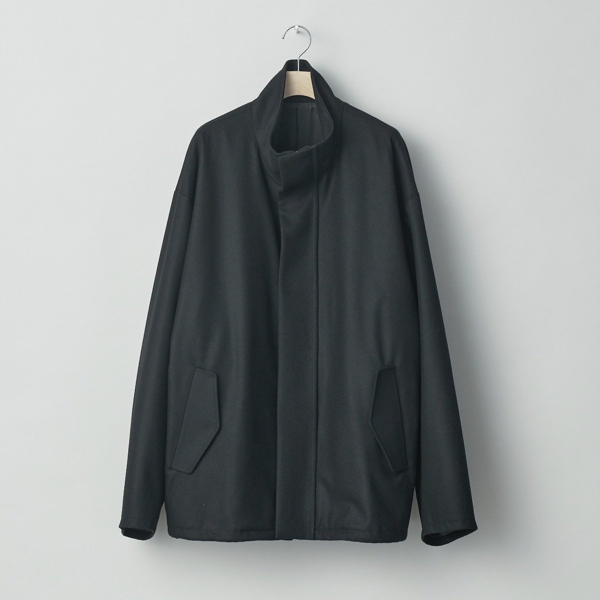 stein | Melton Stand Collar Zip Short Jacket (Black) - FFC.