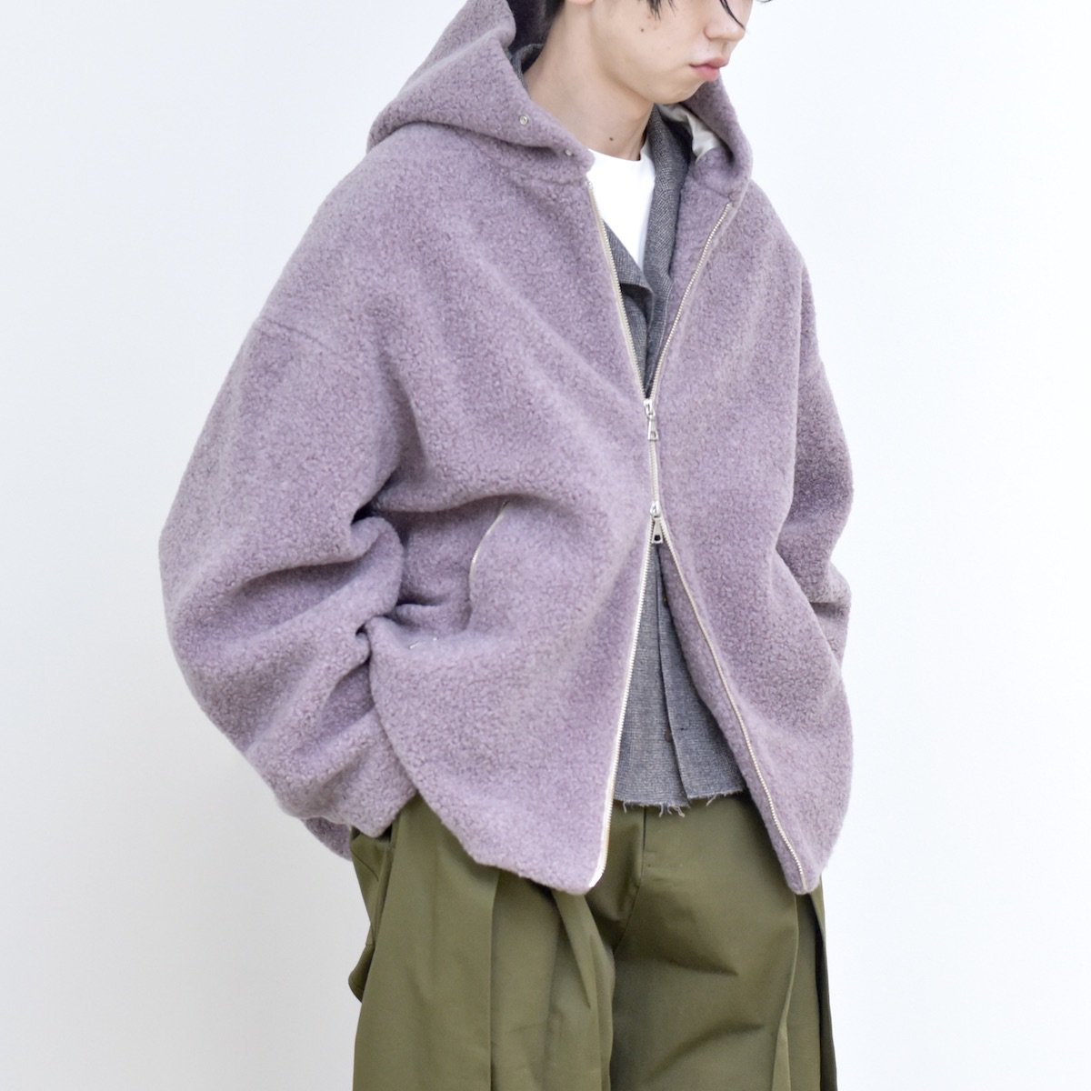 URU | Sheep Boa Zip Up Hooded Blouson (Lavender) - FFC.