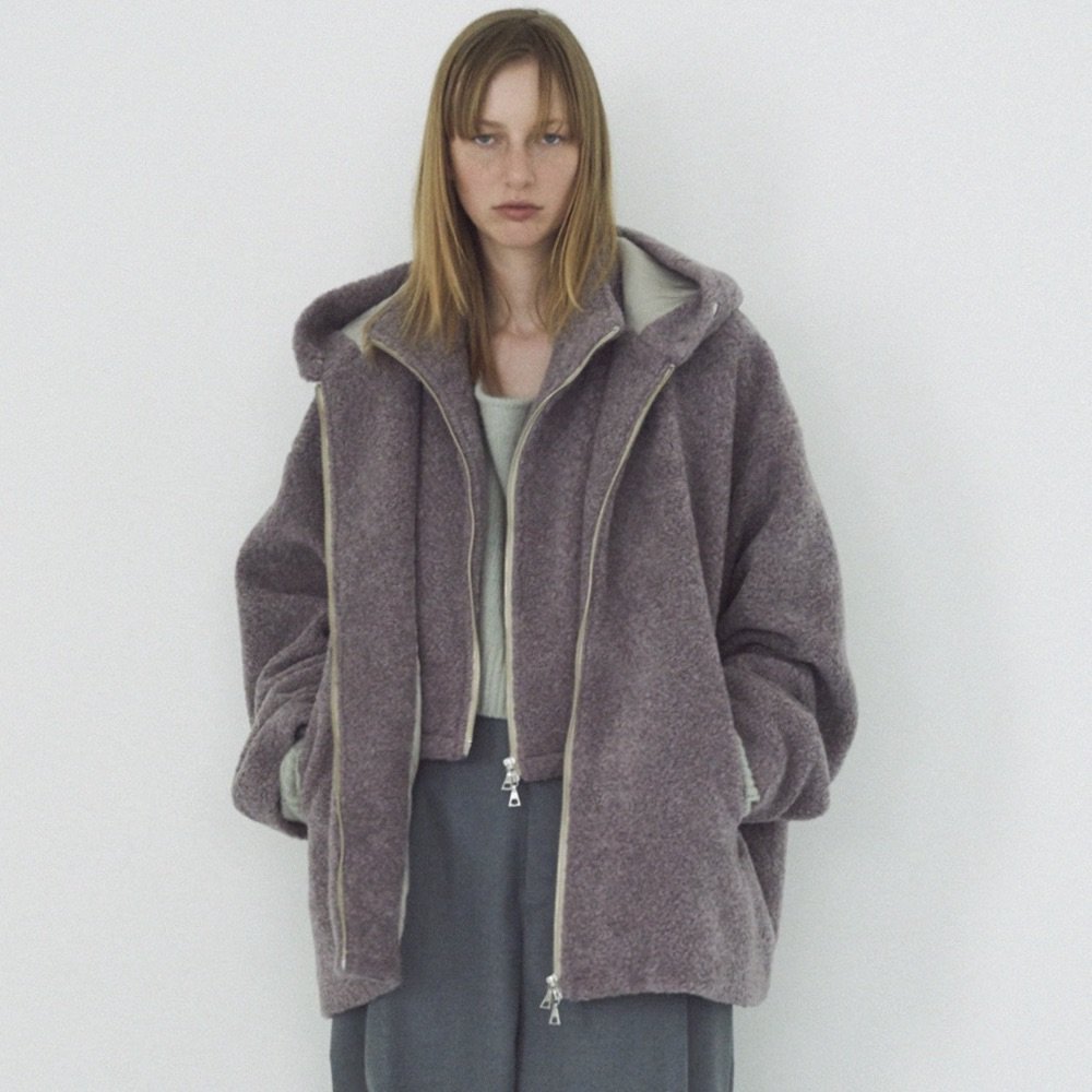 URU | Sheep Boa Zip Up Hooded Blouson (Lavender) - FFC.