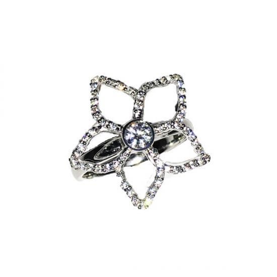 K18 Big Flower Ring Pave 0.495ct - ダイヤモンドジュエリーショップ To line