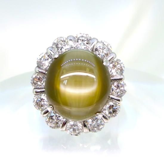 ファッションPt キャッツアイリング 25.58ct/ダイヤ3.618ct - ダイヤモンドジュエリーショップ To line