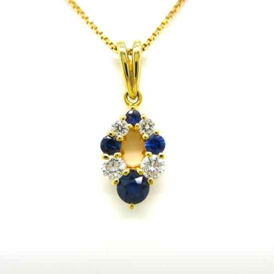 K18YG サファイヤ/ダイヤモンドネックレス S0.38ct/D0.20ct