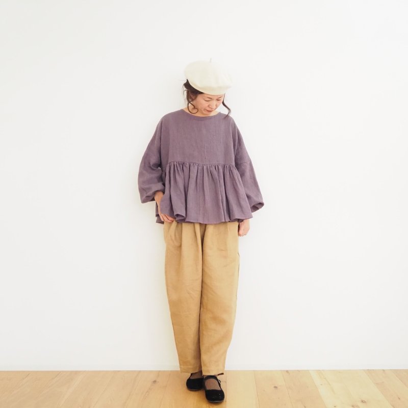 Ramie linen canvas gather blouse(long sleeve) - pongee