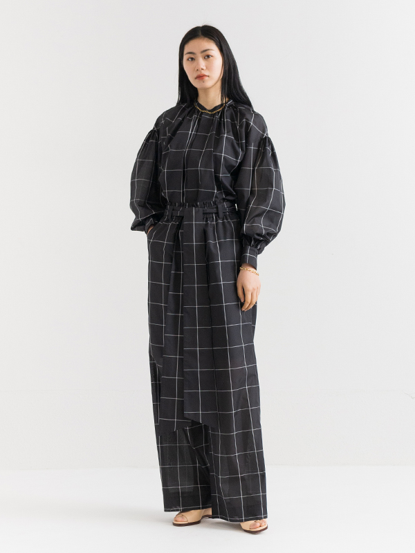 hyke PLAID GATHERED DRESS チェック　ワンピース