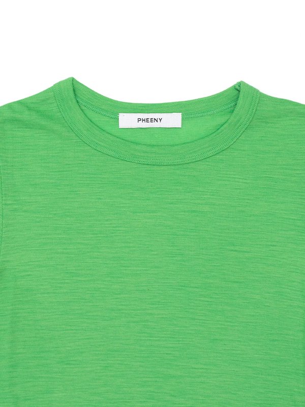 通販限定商品 PHEENY neck crew frill /Print Tシャツ/カットソー(七分/長袖)