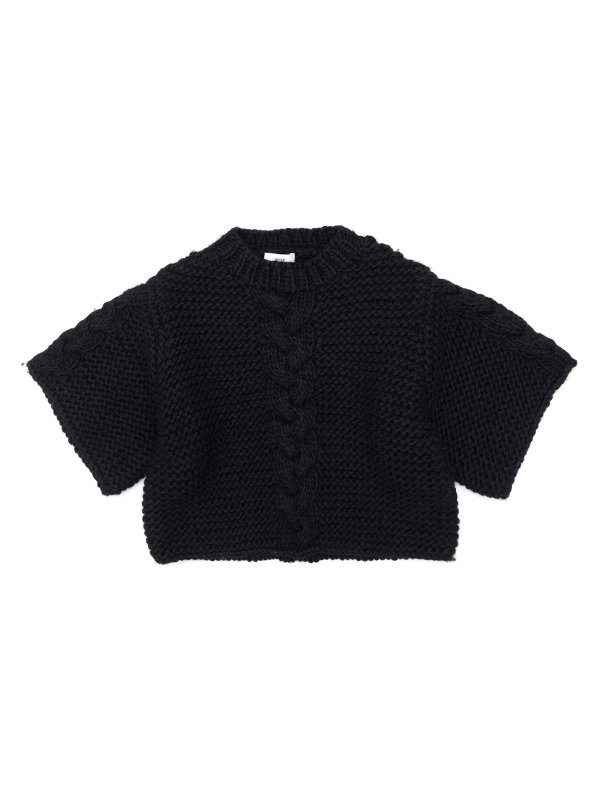 シルバー/レッド HYKE☆ハイクケーブルウールニットCABLE-KNIT SWEATER