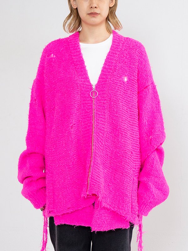 doublet ZIP UP FUR YARN CARDIGAN pink-