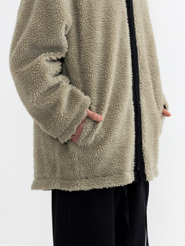 WOOL BOA ZIP LONG JACKET-ウールボアジップジップロングジャケット