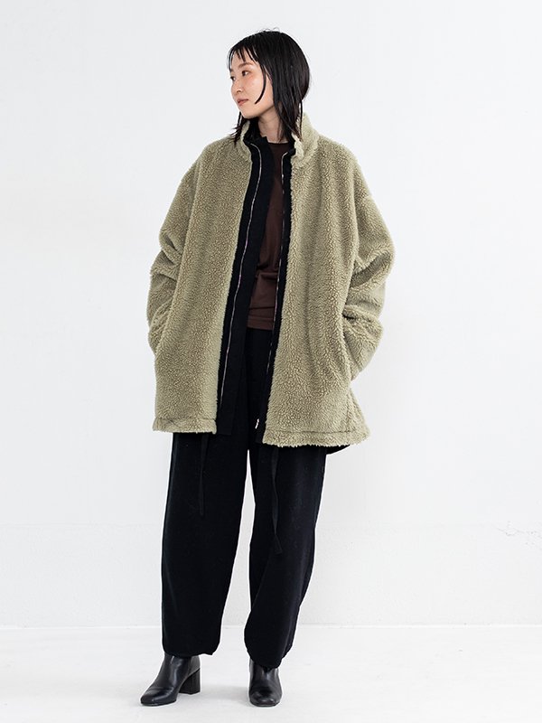 stein wool boa zip long jacket | linnke.com.br