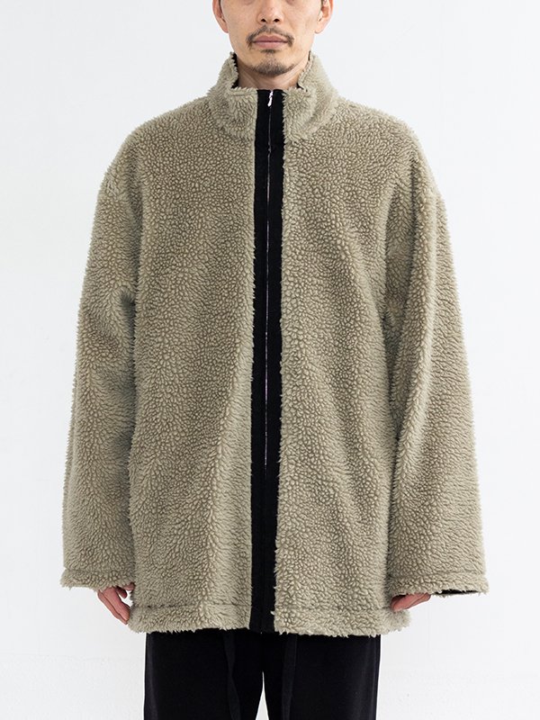 WOOL BOA ZIP LONG JACKET stein - ジャケット/アウター