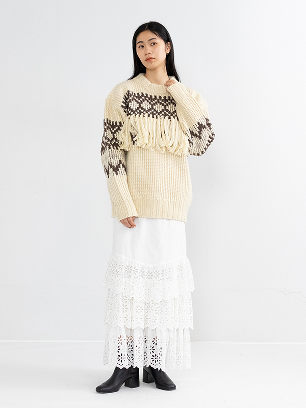 nowos Jacqurd fringe knit ジャガードフリンジニット-