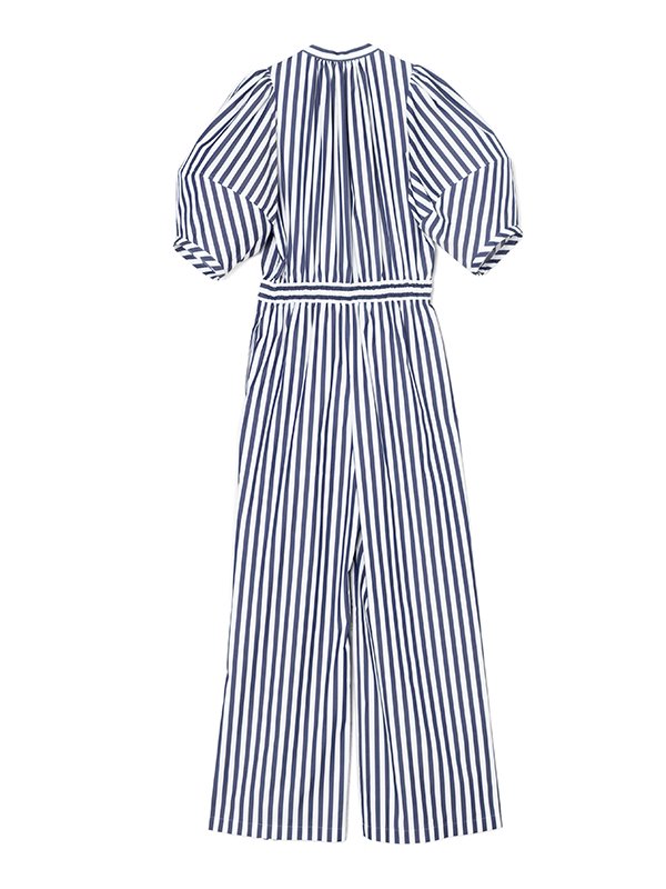 T/C STRIPED BALLOON SLEEVE JUMPSUIT-ティーシーストライプバルーン