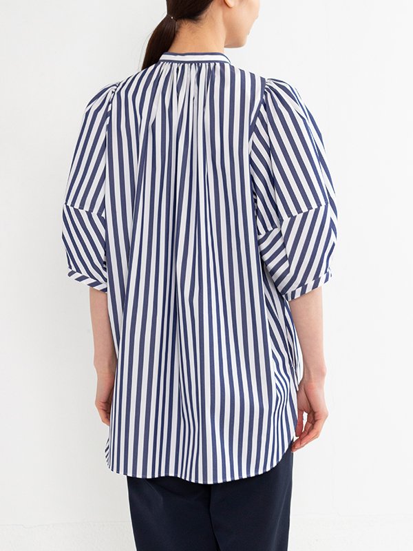 T/C STRIPED BALLOON SLEEVE BLOUSE-ティーシーストライプバルーン