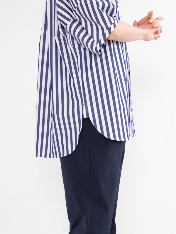 T/C STRIPED BALLOON SLEEVE BLOUSE-ティーシーストライプバルーン