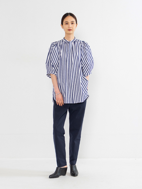 T/C STRIPED BALLOON SLEEVE BLOUSE-ティーシーストライプバルーン