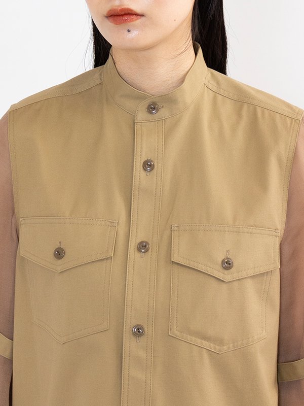 WEATHER MILITARY SHIRT WITH SHEER SLEEVES-ウェザーミリタリーシャツ