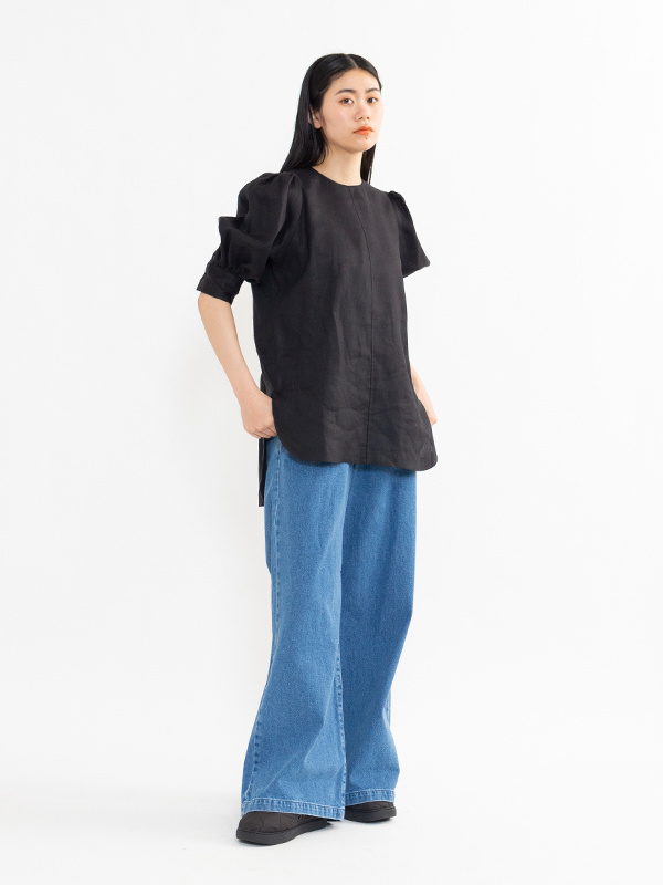 LINEN BALLON SLEEVE BLOUSE-リネンバルーンスリーブブラウス-HYKE