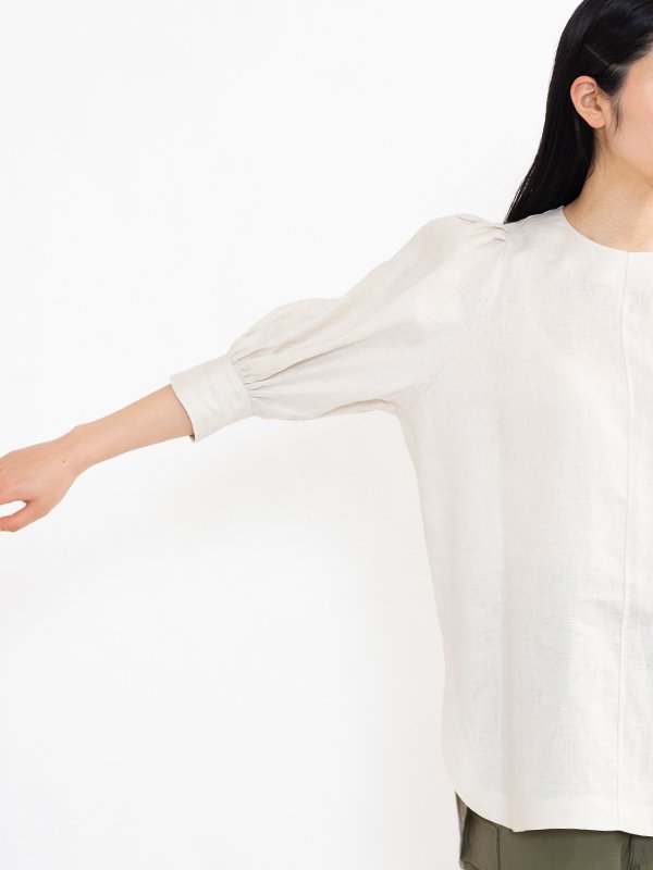 LINEN BALLON SLEEVE BLOUSE-リネンバルーンスリーブブラウス-HYKE