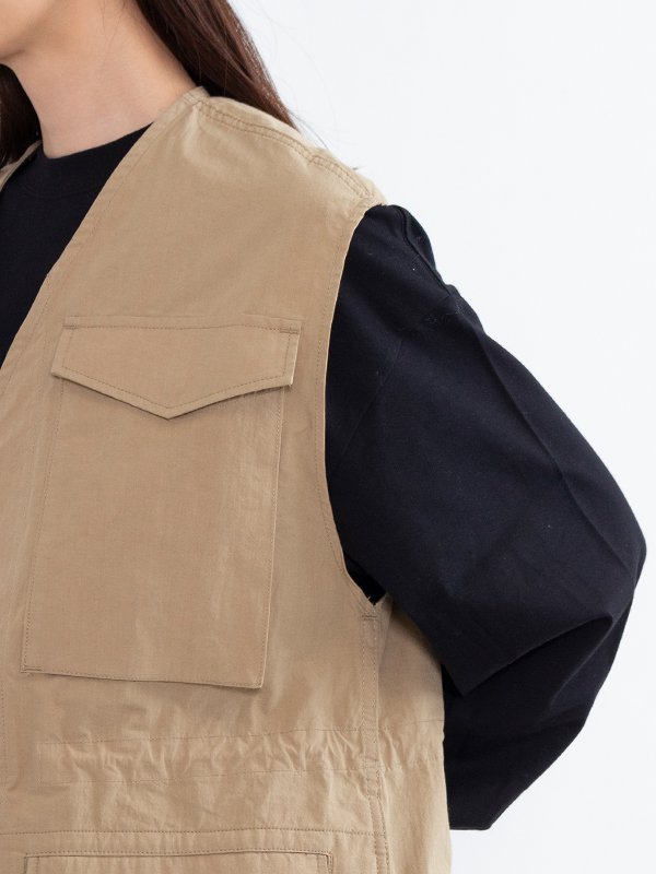 Cotton nylon dump field jacket vest-コットンナイロンダンプ