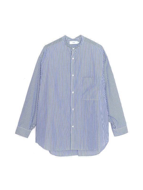 Broad stripe l/s oversized band collar shirt-ブロードストライプ