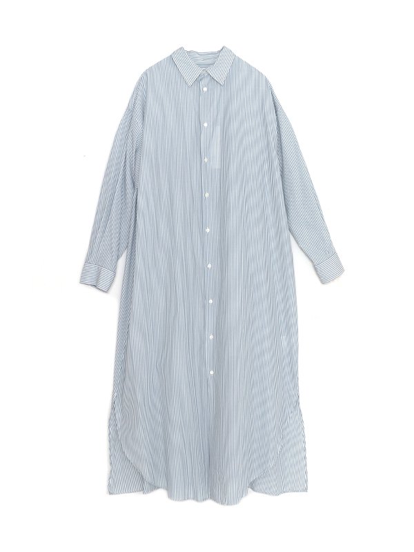 Broad stripe regular collar oversized shirt dress-ブロード