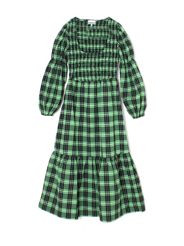 Seersucker check u-neck maxi smock  dress-シーサッカーチェックユーネックマキシスモックドレス-GANNI（ガニー）通販| st company