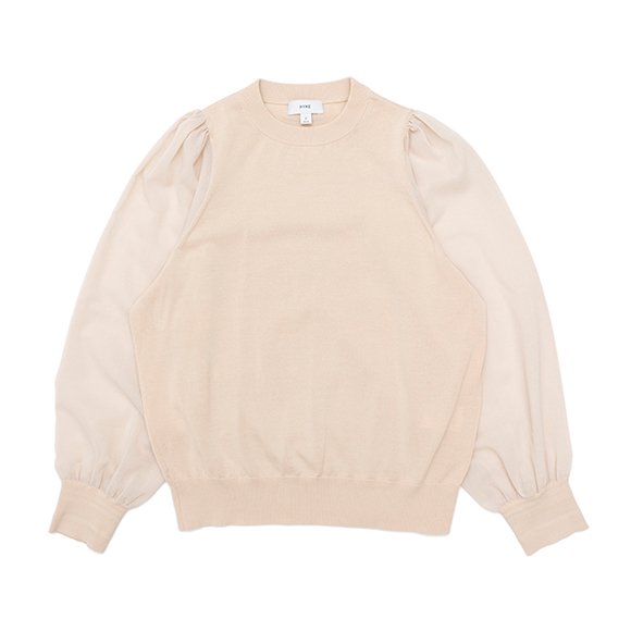 CREW NECK SWEATER WITH SHEER SLEEVES-クルーネックセーターウィズ