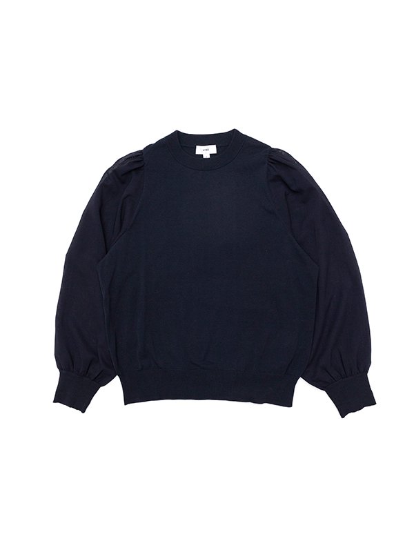 CREW NECK SWEATER WITH SHEER SLEEVES-クルーネックセーターウィズ