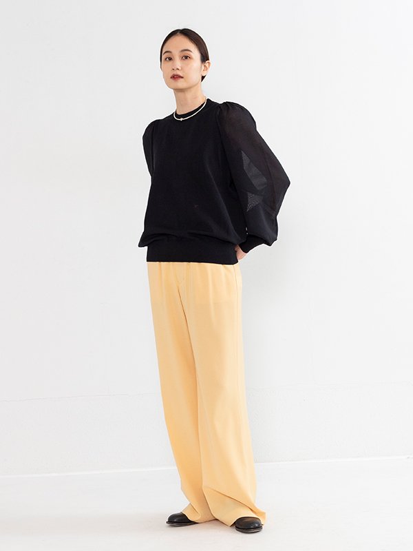 CREW NECK SWEATER WITH SHEER SLEEVES-クルーネックセーターウィズ