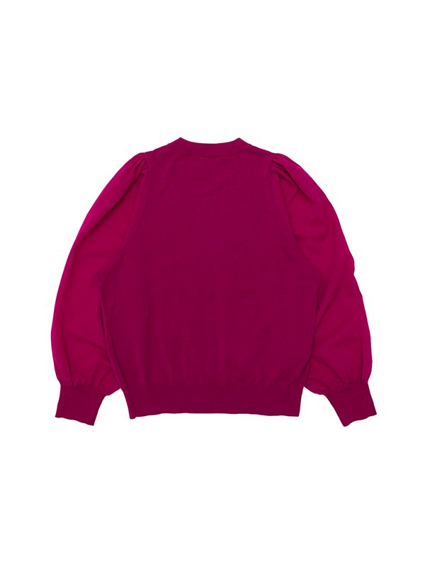 CREW NECK SWEATER WITH SHEER SLEEVES-クルーネックセーターウィズ