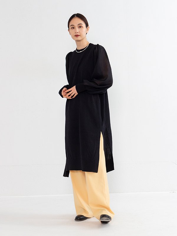 CREW NECK SWEATER DRESS WITH SHEER  SLEEVES-クルーネックセータードレスウィズシアースリーブ-HYKE（ハイク）通販| st company