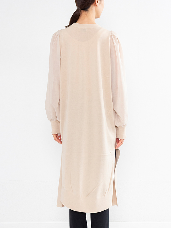CREW NECK SWEATER DRESS WITH SHEER  SLEEVES-クルーネックセータードレスウィズシアースリーブ-HYKE（ハイク）通販| st company