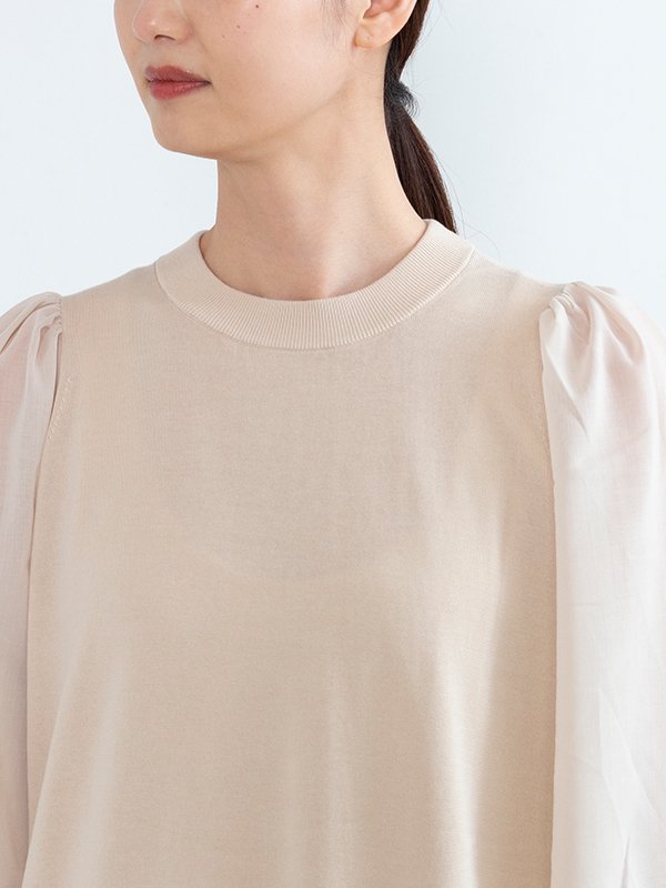 CREW NECK SWEATER DRESS WITH SHEER  SLEEVES-クルーネックセータードレスウィズシアースリーブ-HYKE（ハイク）通販| st company