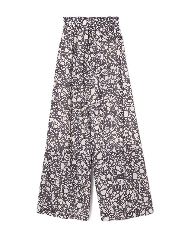 W/P PEBBLE PRINTED WIDE LEG PANTS-ペブルプリントワイド