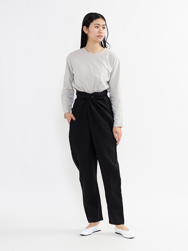 High count linen slim wrapped pants -ハイカウントリネンスリム