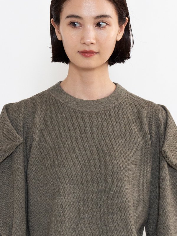 C/C KNIT THERMAL POWER SHOULDER SWEATER-コットンカシミヤニット 