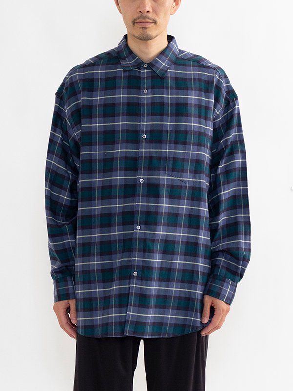 Check Flannel Oversized Regular Collar Shirt-チェックフランネル