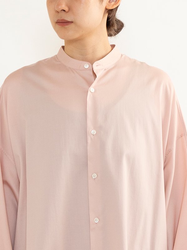 Silicon Poplin Deep Slit Band Collar Shirt-シリコンポプリン