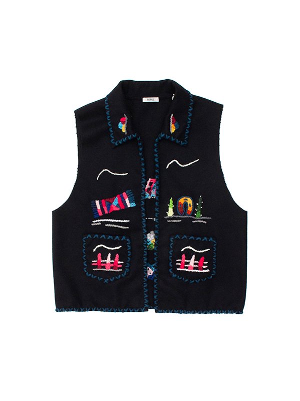 NOWOS / embroidery vest (Black) 新品未使用品-