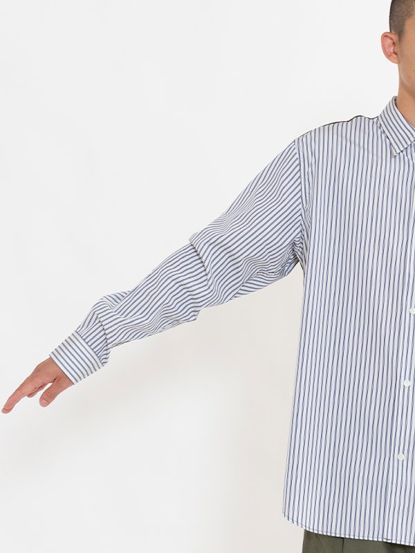 Cotton broad stripe x nylon twill shirt-コットンブロードストライプ