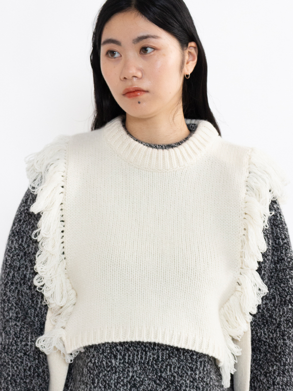 HYKE FRINGE SWEATER VEST 驚きの価格が実現 - トップス