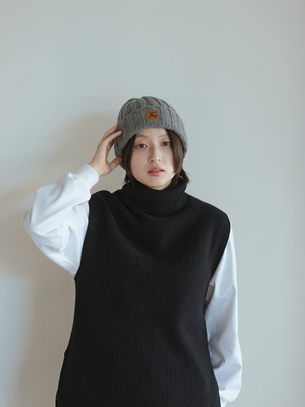 Leather patch wool beanie-レザーパッチウールビーニー-KIJIMA