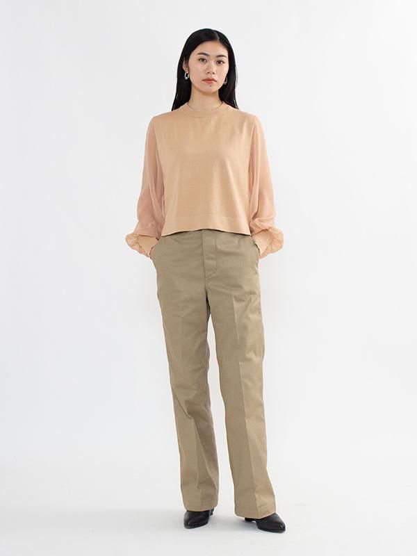 CREW NECK CROPPED SWEATER WITH SHEER  SLEEVES-クルーネッククロップセーターウィズシアースリーブ-HYKE（ハイク）通販| st company