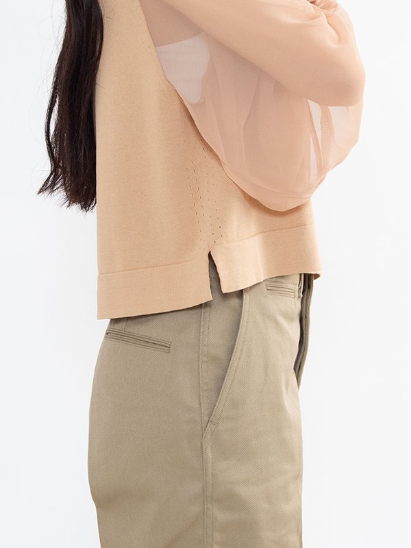 CREW NECK CROPPED SWEATER WITH SHEER  SLEEVES-クルーネッククロップセーターウィズシアースリーブ-HYKE（ハイク）通販| st company