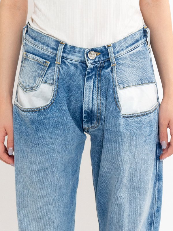Straight jeans contrast pocket-ストレートジーンズ