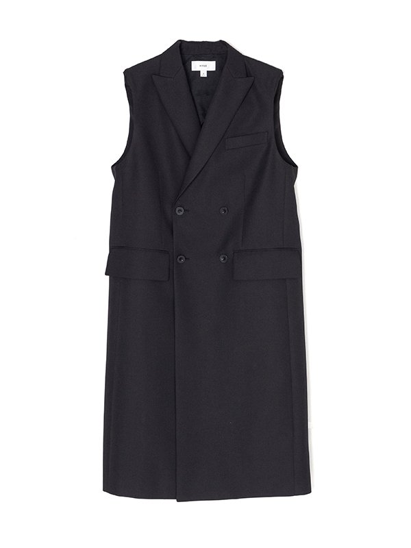 DOESKIN DOUBLE-BREASTED SLEEVELESS BLAZER-ドスキンダブルブレステッドスリーブレスブレザー-HYKE（ハイク）通販|  st company