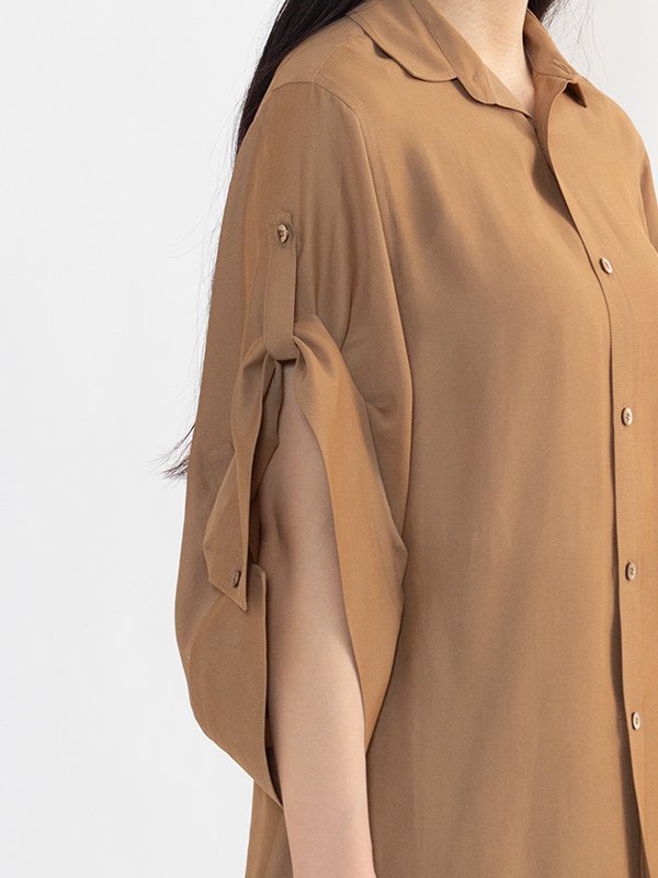 SHEER TWILL BELL-SLEEVE SHIRT-シアーツイルベルスリーブシャツ-HYKE