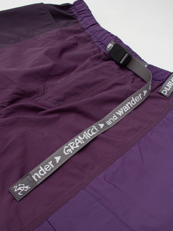 グラミチ×アンドワンダー パッチワークウィンドショーツ パープル S. Ｌサイズ Patchwork wind short-パッチワークウィンドショーツ-and wander