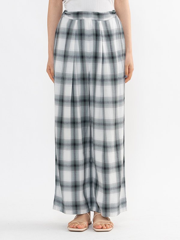 Rayon ombre check gathered pants -レーヨンオンブレチェックギャザー 