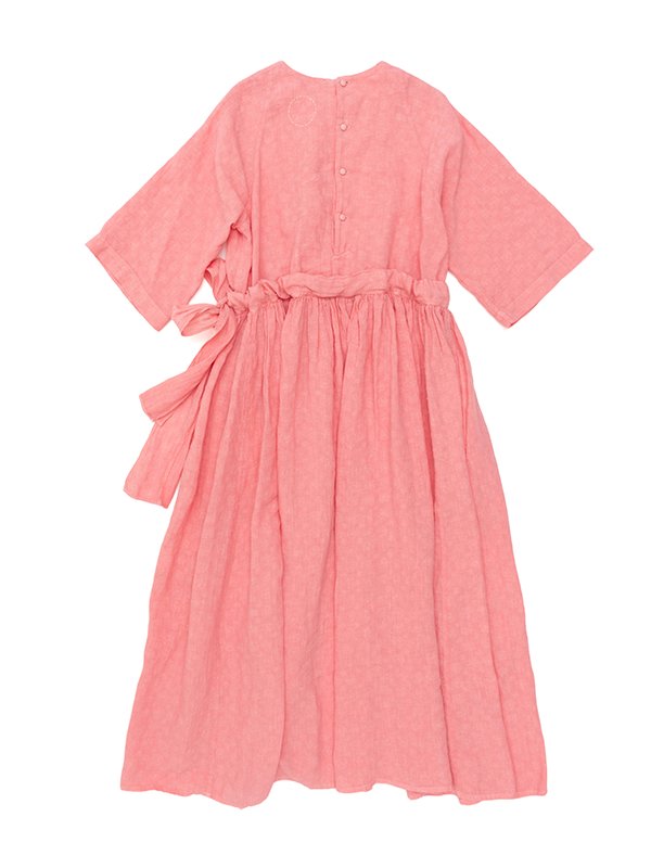 Old floral patterned linen farmer dress-オールドフローラル